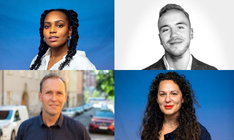 Fyra sammanfogade porträtt av fyra personer. 