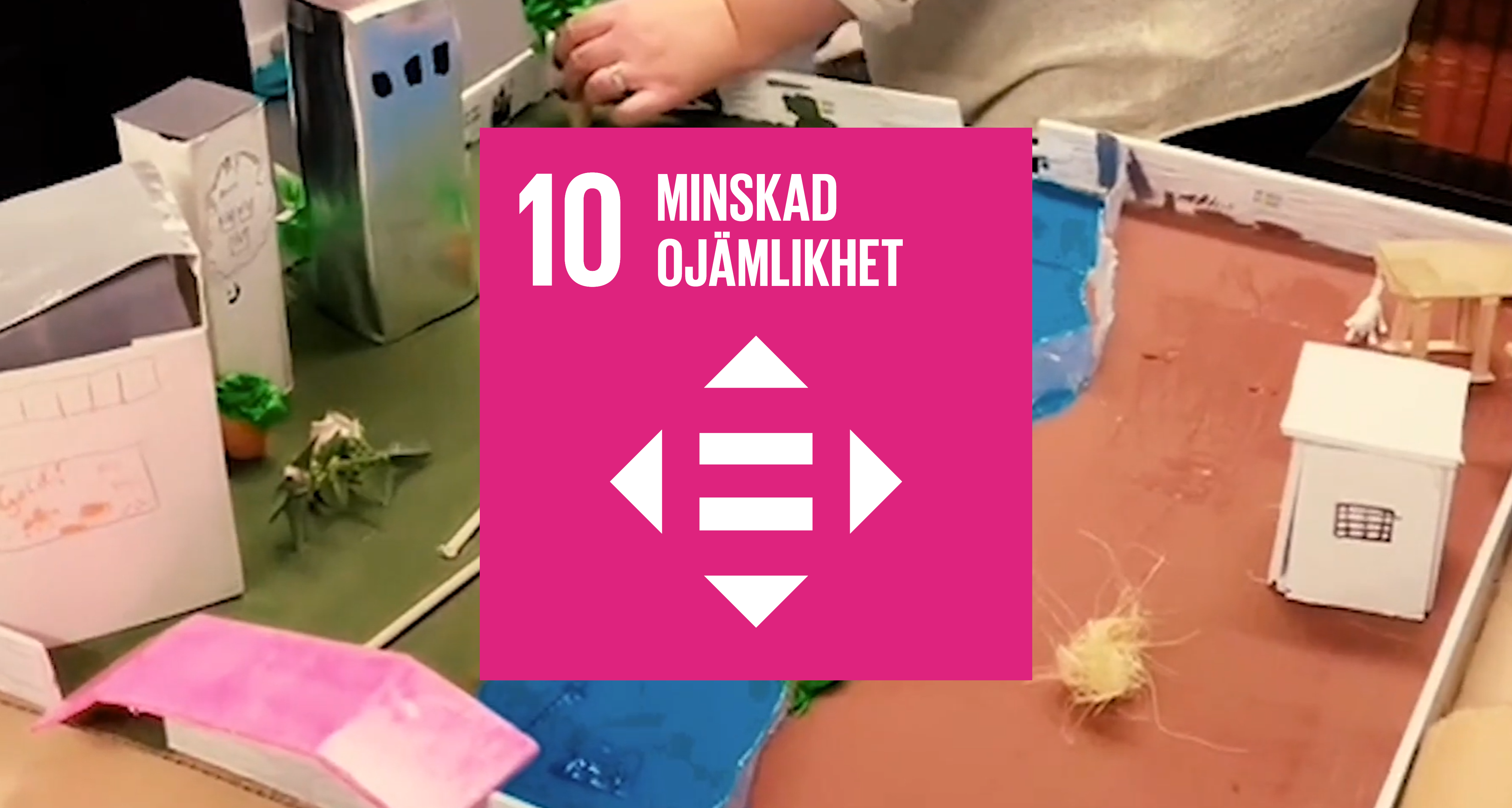 Pyssel, färger, kartong. Grafisk bild i mitten med texten "10 Minskad ojämlikhet"